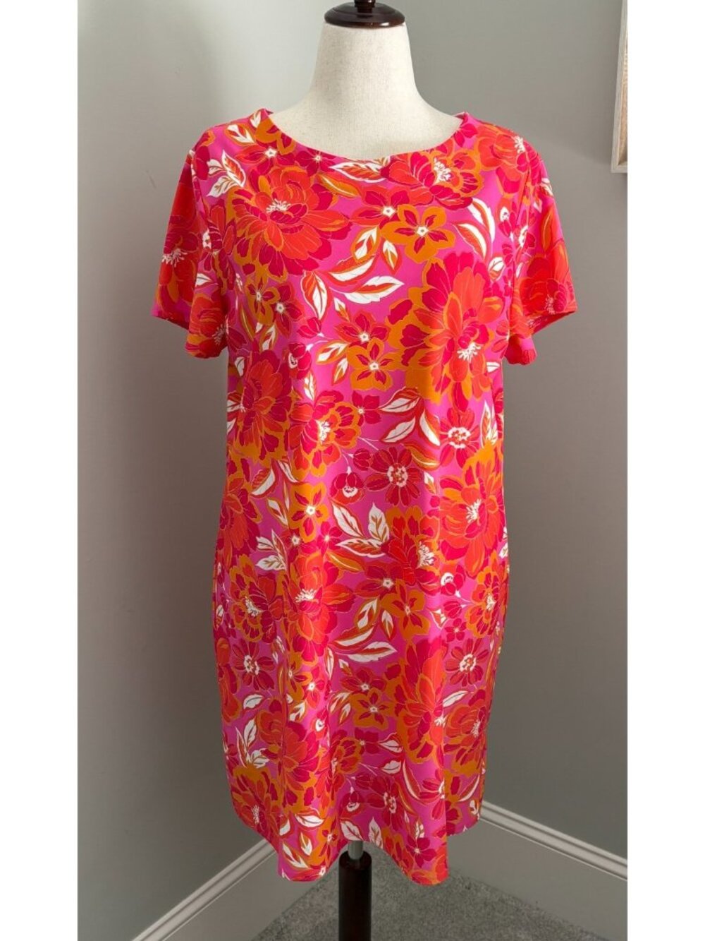 Jude Connally XXL Ella Peony Dream Pink Jude Cloth Short Sleeve Crew Neck Dress
